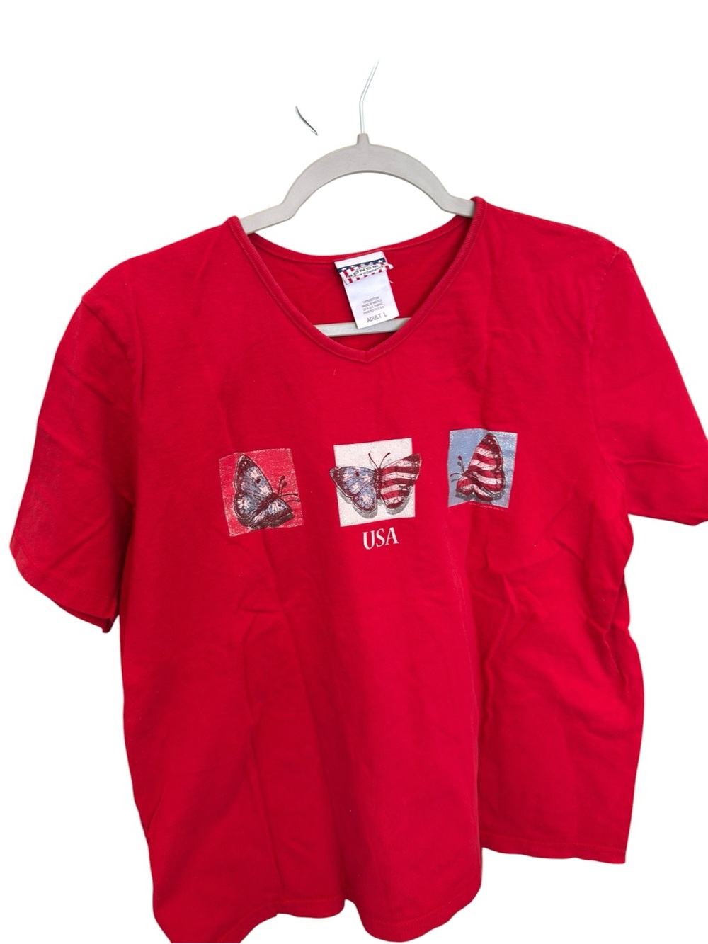 USA Red White Blue Butterfly Graphic‎ Women’s T-Shirt-Large